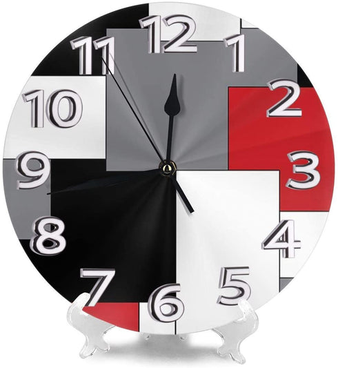 White,Grey,Black and Red Irregular Geometric Wall Clock Waterproof Decorative Clocks Durable Round Wall Clock Lightweight Clock with Roman Numeral Hands for Living Room Classroom Patio Bedroom
