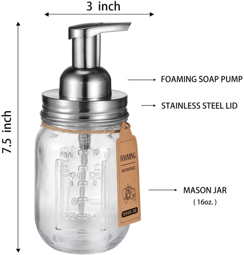 Mason Jar Bathroom Accessories Set(4 Pack) - Foaming Soap Dispenser&Qtip Holder Set&Toothbrush Holder-Rustic Farmhouse Decor Bathroom Organizer Apothecary Jar Country Countertop (Brushed Nickel)