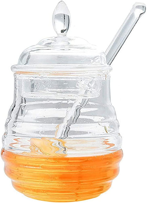 Yosoo Transparent Beehive-Shaped Honey Jar with Dripper Stick for Storing and Dispensing Honey 245ml