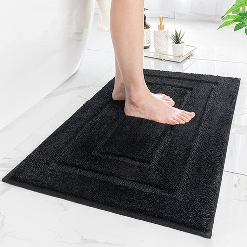 MontVoo Bath Mat Rug- Luxury Soft Absorbent Plush Microfiber Black Bathroom Rugs Mats Non Slip Washable Bath Mats Rugs for Bathroom Floor Sink Tub Shower Rug Bathmat 16?x24?