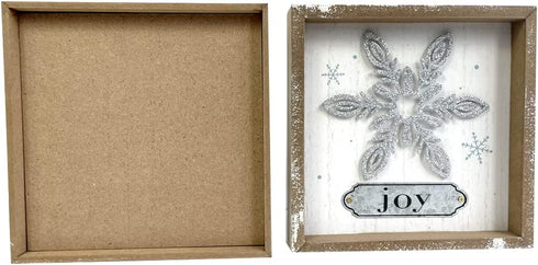 Heyaner Christmas Decorations for Home Snowflake Believe Joy Table Decor Wooden Rustic Farmhouse Block 2Pack 7 x 7 Inches Winter Holidays Sign for Party Coffee Table