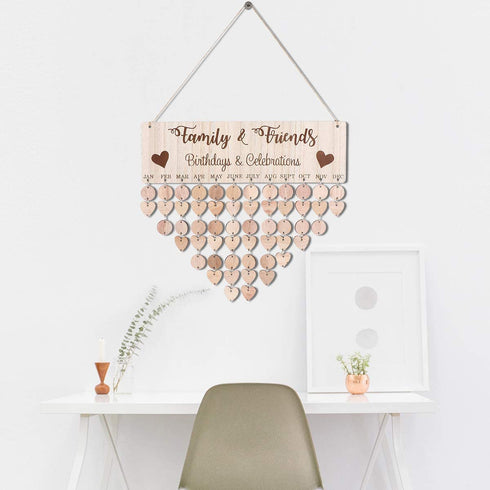 LIOOBO Wooden Birthday Reminder Calendar Plaque Sign Board Wall Hanging Family Decor Plaque (C)