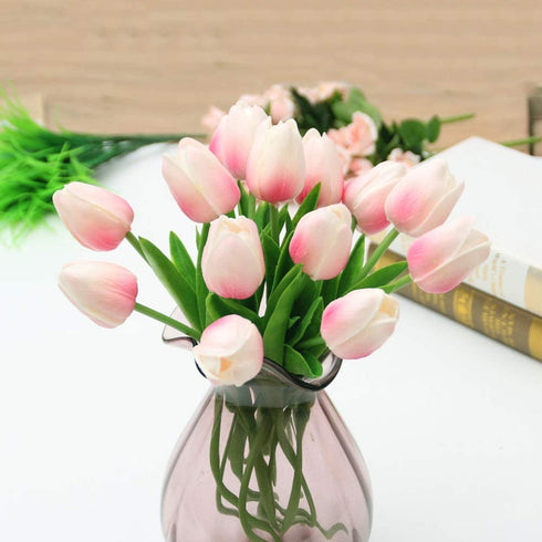 24PCS Pink Tulips Artificial Flowers Decoration Touch Light Pink Tulips Fake Flowers for Tulip Flower Arrangements Home Decoration Wedding Bridal Bouquet Party Baby Shower Centerpieces (Light Pink)
