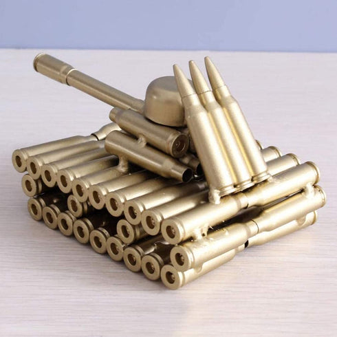 Singeek Bullet Shell Casing Shaped Army Tank Metal Sculpture,Great Decorative Artwork Model Gift for Home,Study Room Decorations (95 Tank)