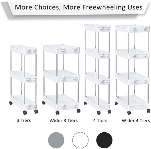 NOTHEIA Slim Storage Cart 3-Tier, Bathroom Organization Slide Out Cart, Laundry Organization and Storage Utility Cart, Snack Cart with Wheels Thin Space Solutions, White