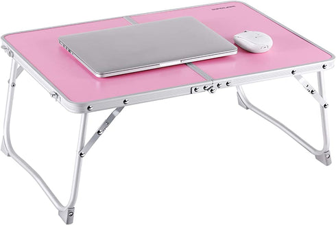 SUPERJARE Foldable Laptop Table, Bed Desk, Breakfast Serving Bed Tray, Portable Mini Picnic Table & Lightweight, Folds in Half with Inner Storage Space - Pink