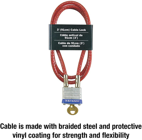 Master Lock 719D Steel Cable with Integrated Outdoor Padlock with Key, 1 Pack