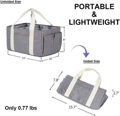 KENBO Baby Diaper Caddy Organizer with Changeable Compartments, Collapsible Nursery Storage Bin for Infant Shower, Portable Tote Bag for Baby Wipes (Gray)