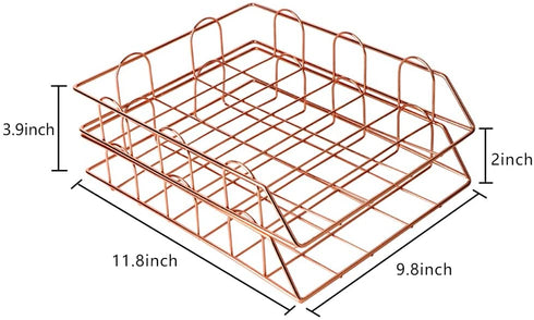 Letter Trays Stacking Supports , Stackable Paper Tray Mesh Collection,Desk File Organizer,Wide Desk File Document for School Home Office Supplies (Rose-Gold)