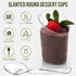 Open Cut Slanted Round Dessert Cups - 3 ounce - 40 Count - Spoons Included - Clear Plastic - Slanted Cylinder Mini Dessert Cup - Appetizer Cup - Tasting Glass-Sample Shot Glass -Disposable or Reusable