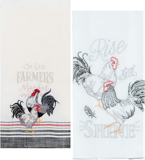 Kay Dee Designs Farmers Market Roosters Kitchen Towels Dishtowels, Set of 2 Tea Towel & Flour Sack Rooster Towels for Farmhouse Kitchen Decor Towels