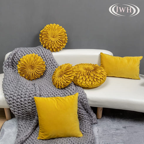 JWH Handmade 3D Sunflower Throw Pillow Covers Decorative Round Flower Accent Pillow Cases Yellow Aesthetic Cushion for Couch Bed Bedroom Home Living Room Farmhouse Decor Gold Cute Shams 12 Inch