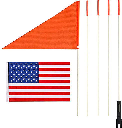 Bike Safety Flag/USA Flag Six Foot Heavy Duty Fiberglass Pole Polyester Full Color Tear-Resistant Waterproof Flag Orange Safety Flag Eagle Flag and American Flag