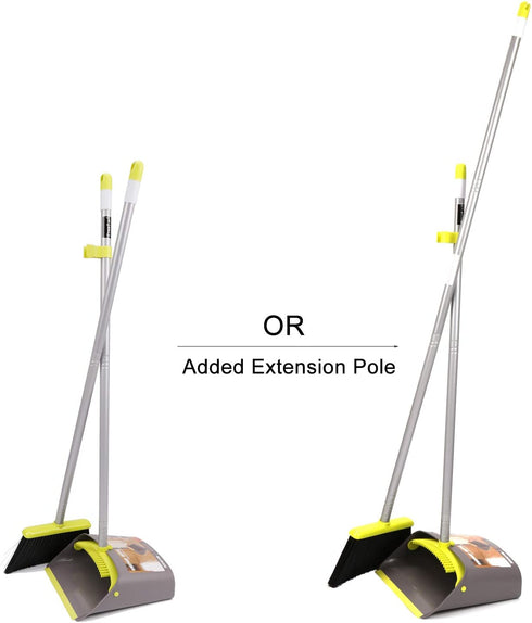 Broom and Dustpan Set, TreeLen Broom with Dust Pan with Long Handle Combo Set for Office and Home Standing Upright Sweep Use with Lobby Broom