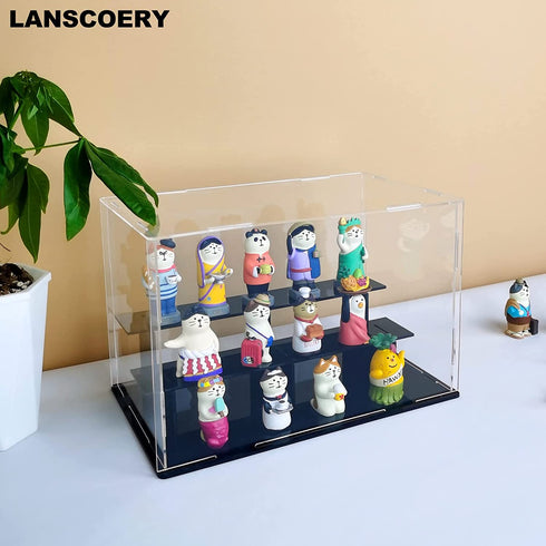 LANSCOERY 3 Steps Clear Acrylic Display Case Assembly Countertop Box Cube Organizer Stand Dustproof Protection Showcase for Action Figures, Toys, Collectibles (3 Tier 9.5x5.5x6.3 Inch, 24x14x16cm)