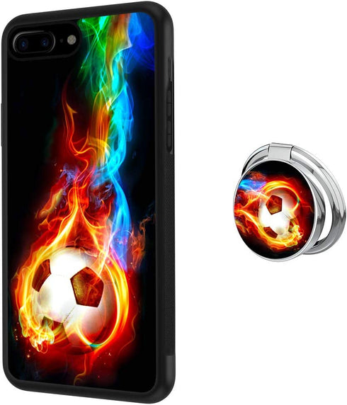 Designed Leopard Print iPhone 7 Plus 8 Plus Case with Buckle Ring 360° Rotatable Silvery Durable Ring Buckle, TPU Black Antiskid Tread Phone Case for iPhone 7 Plus 8 Plus (Cool Soccer)