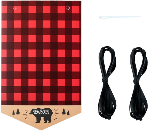 Lumberjack First Birthday Photo Banner Baby Monthly Photo Prop Buffalo Plaid Camping Bunting Garland, Woodland Party Decor