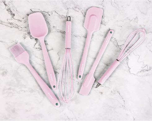 Rorence Silicone Whisk Spatula Spoonula & Brush Set of 6 - pink