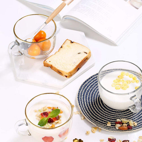 2pcs Glass Clear Coffee Cups Breakfast Milk Mugs Tea Espresso Coffee Cup Yogurt Bowl with Handle for Beverages