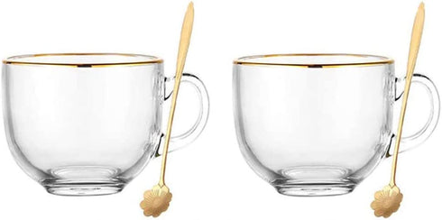 2pcs Glass Clear Coffee Cups Breakfast Milk Mugs Tea Espresso Coffee Cup Yogurt Bowl with Handle for Beverages