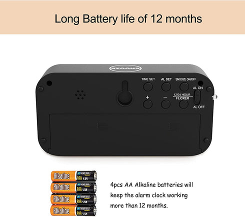 EUTUKEY Bedroom Alarm Clock Battery Operated Only, 1.2" LED Screen, Big Red Digit Display, 2-Levels Dimming, Snooze, 12/24h, Easy Digital Clock for Kids and Adults, Elderly, Boys, Girls