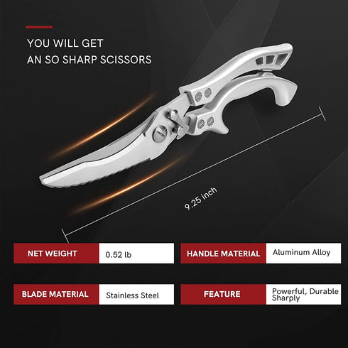 WAK Kitchen Scissors All Purpose Heavy Duty Sharp Kitchen Shears, Professional Poultry Shears, Spring Loaded Premium Metal Utility Shears, for Cutting Chicken, Bone, Fish, Meat, Chopping Vegetables