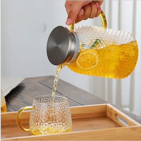 SOUJOY 67 Oz Glass Pitcher, Water Pitcher with Stainless Steel Lid, Heat Resistant Borosilicate Carafe, Ice Tea Pitcher for Homemade Beverage, Milk, Coffee, Serving Wine, Hot/Cold Water