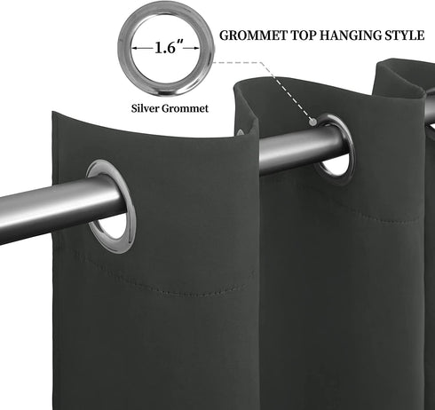 Easy-Going Blackout Curtains for Bedroom, Solid Thermal Insulated Grommet and Noise Reduction Window Drapes, Room Darkening Curtains for Living Room, 2 Panels(52x46 in,Dark Gray)