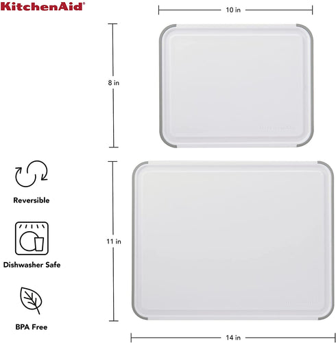 KitchenAid Classic Nonslip 2 Piece Plastic Cutting Board, Set of 2, White