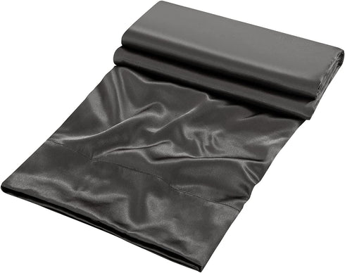 Satin Flat Sheet Only, King Flat Sheet, 1 - Piece Dark Grey Top Sheet, Extra Soft Silk Flat Bed Sheets Sold Separately King - Dark Grey
