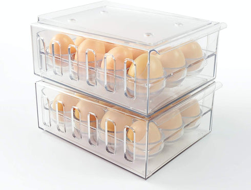 Foxko Egg Holder, Refrigerator Storage Organizer, Stackable Container