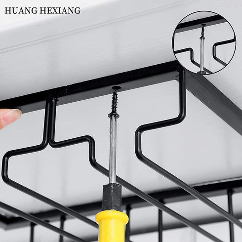 Wine Glass Rack - Under Cabinet Stemware Wine Glass Holder Glasses Storage Hanger, 3 Rows Black 2pack