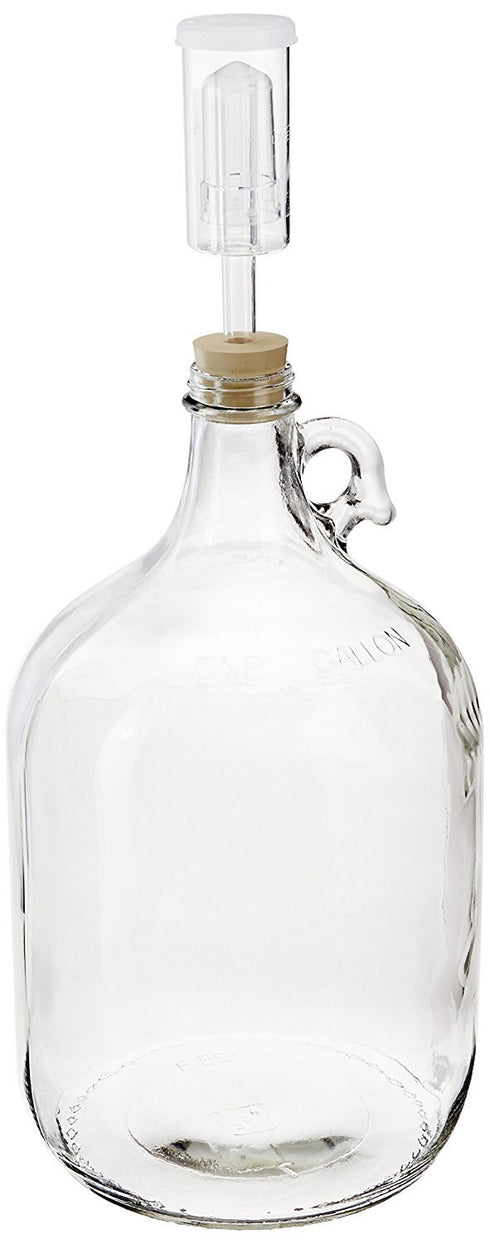 North Mountain Supply 1 Gallon Glass Jug with Handle, Rubber Stopper & 3-Piece Airlock, Clear, Nms 38 Gallon Jug - 6.5 + 3-Piece