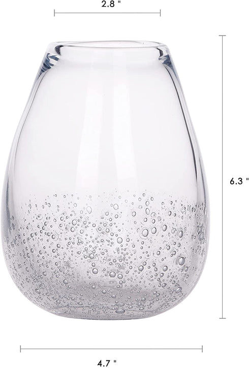 CASAMOTION Flower Vases Hand Blown Glass Home Decor with Rich Bubbles Round Clear Tabletop for Kitchen Dinning Room Small Centerpiece for Living Wedding Party Ornament,6 inch Height