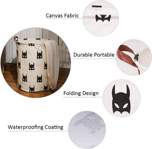 Dirty Clothes Laundry Storage Basket for Bedroom Bathroom Kids Linen Cotton White and Black Superhero 15.7"x19.7"