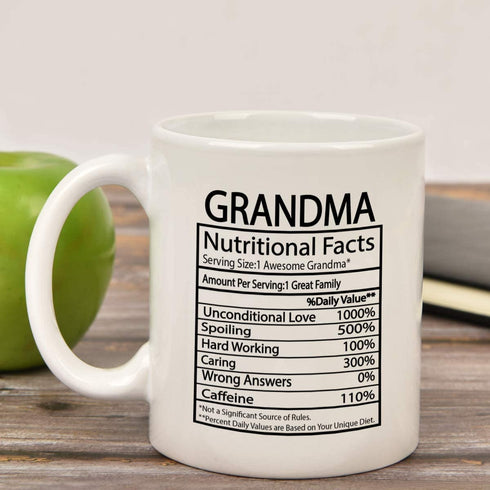Grandma Nutritional Facts Mug Grandma Gifts Cup Mothers Day Gifts for Grandma Coffee Mug for Mother's Day Birthday Gifts for Grandma 11 Oz