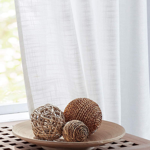 FMFUNCTEX Sheer White Curtains 45 Inch Length Linen Textured Light Filtering Semi Sheer Window Curtains for Small Window Laundry Room Bedroom Rod Pocket 2 pcs