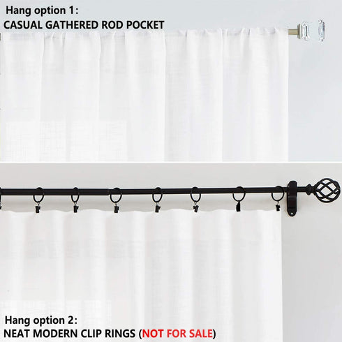 FMFUNCTEX Sheer White Curtains 45 Inch Length Linen Textured Light Filtering Semi Sheer Window Curtains for Small Window Laundry Room Bedroom Rod Pocket 2 pcs