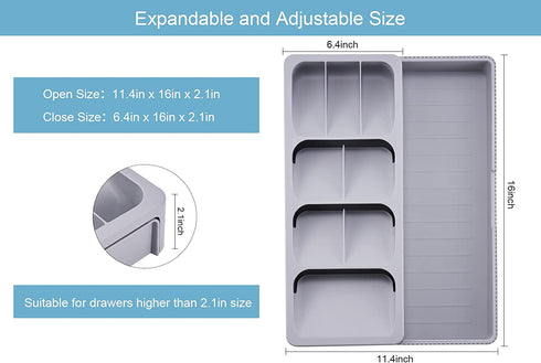 SOMIER Expandable Kitchen Drawer Organizer, Adjustable Cutlery Trays and Utensil Holder, Kitchen Drawer Dividers Storage for Silverware, Flatware, Knives, Spoons, Gray