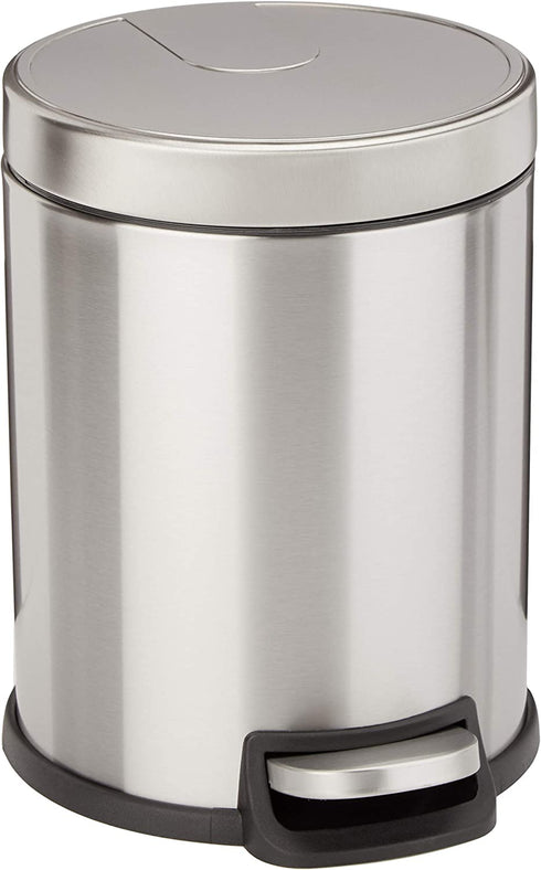 Amazon Basics 5 Liter / 1.3 Gallon Round Soft-Close Trash Can with Foot Pedal - Stainless Steel