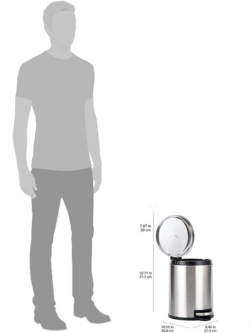 Amazon Basics 5 Liter / 1.3 Gallon Round Soft-Close Trash Can with Foot Pedal - Stainless Steel