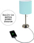 Limelights LT2024-AQU Stick Charging Outlet Table Lamp, Brushed Steel Base/Aqua Shade