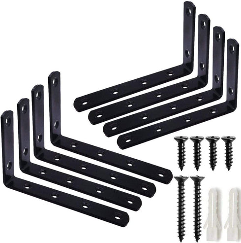 8 Pcs Black L Corner Bracket Stainless Steel Heavy Duty L Shaped Joint Right Angle Shelf Bracket Support Wall Hanging by STARVAST (Come with Screws)