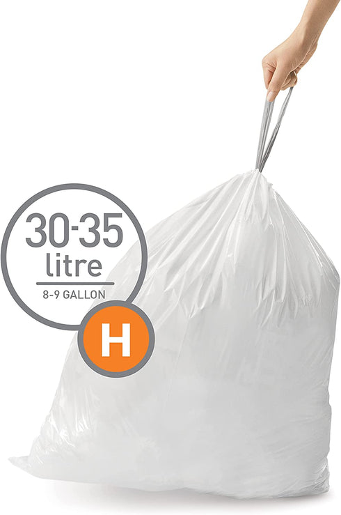 simplehuman Code H Custom Fit Drawstring Trash Bags in Dispenser Packs, 30-35 Liter / 8-9.2 Gallon, White 60 Liners
