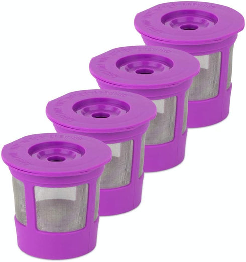 Brew Addicts 4 Reusable K-Cups Filter - for Keurig 1.0 Brewers, Eco-Friendly Universal Fit Refillable Single Cup Coffee Filters, Stainless steel Mesh Filter, Purple