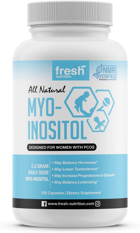 Myo-Inositol - PCOS - 2200mg Strongest NMR Verified - 120 High Potency Powder Capsules - Best Value Myo Inositol - Made in The USA