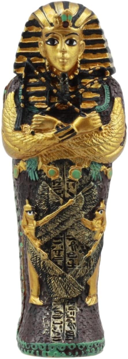 Gifts & Decor Ebros Egyptian King Tutankhamun Pharaoh Sarcophagus Coffin with Mummy Figurine Set 4" Long Egyptian Pharaoh Tombstone Historical Sculpture