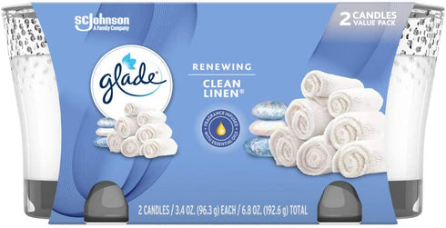 Glade Candle Jar, Air Freshener, Clean Linen, 6.8 Oz, 2 Count