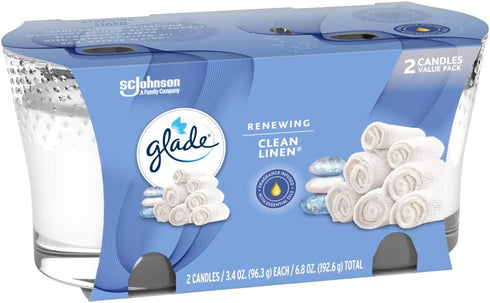 Glade Candle Jar, Air Freshener, Clean Linen, 6.8 Oz, 2 Count