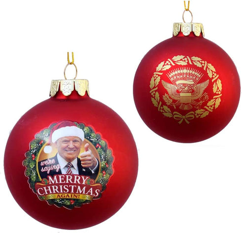 Kurt S. Adler 80MM Trump Merry Christmas Again Glass Ornament, Multi